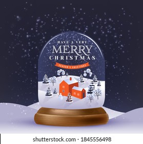 Christmas illustration with snow globe. Vector greeting illustration.	