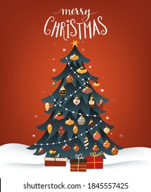Christmas illustration with snow globe. Vector greeting illustration.	
