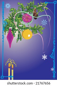 christmas illustration with snowflakes and Christmas tree