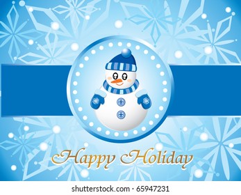 christmas illustration with snowman, frame & words