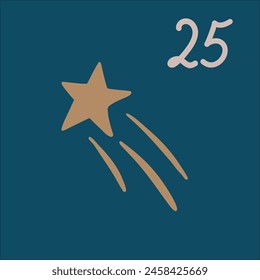 Christmas illustration with star and numbers for advent calendar. Christmas advent calendar with hand drawn elements. Christmas poster.  

