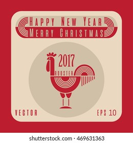 Christmas illustration of a stylized red rooster in a circle design