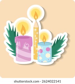 Christmas illustration of three burning candles with a starry night background