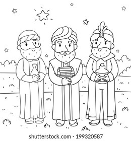 Christmas illustration, three wise men, coloring, vector