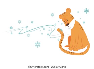 Christmas illustration tiger with snowflake