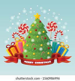 Christmas illustration with christmas tree
