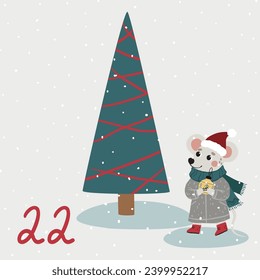 
Christmas illustration with Christmas tree, mouse and numbers for advent calendar