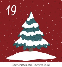Christmas illustration with Christmas tree and numbers for advent calendar