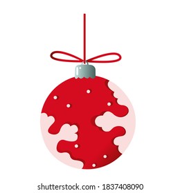 Christmas illustration of tree toy red color with snowflake. Vector illustration on white background