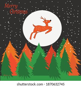  christmas illustration with  trees and deer