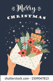 Christmas illustration. Trendy retro style. Vector design template.