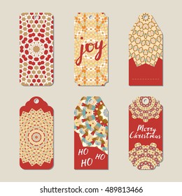 Christmas illustration vector gift tags with geometric snowflakes