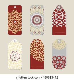 Christmas illustration vector gift tags with geometric snowflakes