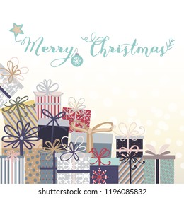 Christmas illustration, vector gifts drawn in rustic style