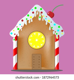 Christmas illustration in vector - gingerbread house on pink background