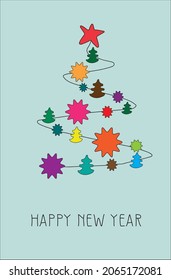 Christmas illustration in vector, Happy New Year card, Christmas prints, Christmas tree made of toys vector