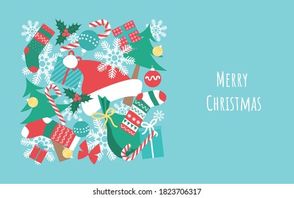 Weihnachtsgrafik. Vektorbild von Weihnachtsdekorationen. Design-Elemente für Postkarte, Flyer, Banner, Hintergrund.