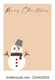 Ilustración navideña, imagen vectorial del año nuevo y Navidad.
afiche con un muñeco de nieve y la inscripción feliz Navidad