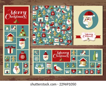 Christmas illustration. Vector set of icons.