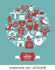 Christmas illustration. Vector set of icons.