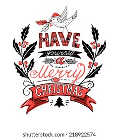 Christmas illustration with vintage lettering