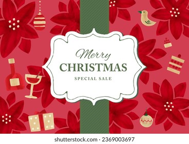 Christmas illustration of watercolor touch Poinsettia Template