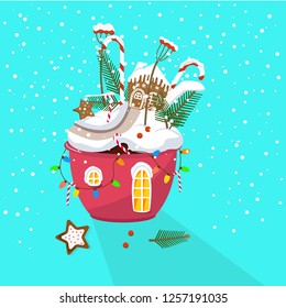 christmas illustration winter snow cup