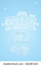 Christmas illustration with Winter Street and vignette