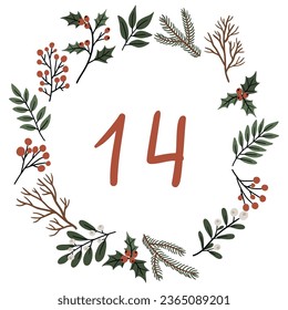 Christmas illustration with wreath, lights and numbers for advent calendar