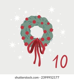 Christmas illustration with wreath, lights and numbers for advent calendar