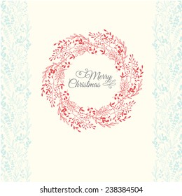 Christmas illustration with a christmas wreath on a beautiful seamless background. 