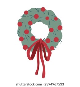Christmas illustration with wreath. Suitable for postcard, poster design