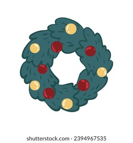 Christmas illustration with wreath. Suitable for postcard, poster design