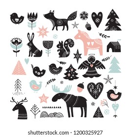 Christmas illustrations  banner design hand drawn elements in Scandinavian style