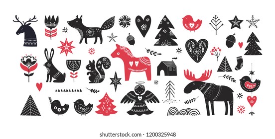 Christmas illustrations, banner design hand drawn elements in Scandinavian style