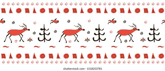 Christmas illustrations, banner design hand drawn elements in Scandinavian style. deer bird, spruce.