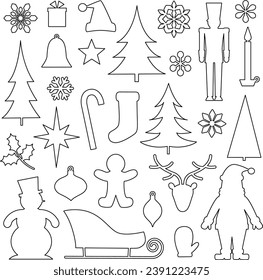 Christmas Illustrations Black Outline Vector Silhouettes