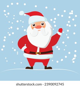  Christmas illustrations, Funny happy Santa Claus character with waving and greeting. For Christmas cards, banners, tags and labels