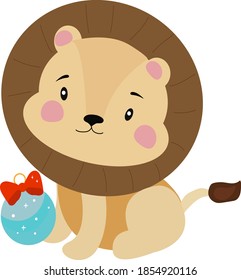 
christmas illustrations lion in santa hat, cute child illustration