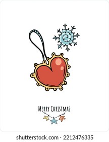Christmas illustrations, from a set of vector color art on a transparent background "Christmas". Deer, snowman, snowflakes, Christmas toys and sweets.