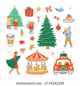 Christmas illustrations set. Vector Christmas graphics on white background