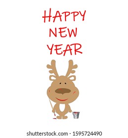 Christmas image of a funny Santa Claus deer who wrote "HAPPY NEW YEAR"