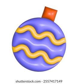 Christmas inflated 3D sticker of a New Year's toy in y2k style. Christmas and New Year design element with embossed effect and reflective plastic texture.