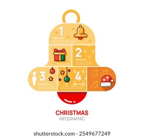 Christmas infographic Bell template. 4 Choose Popular elements Christmas Bell, vector illustration.