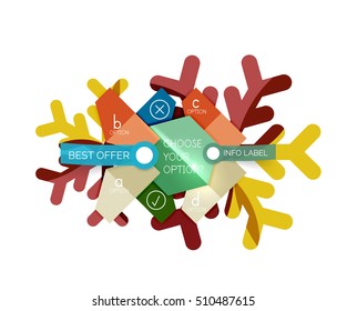 Christmas infographic business templates - geometric paper shapes with text and options on snowflake