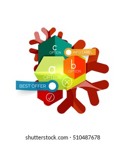 Christmas infographic business templates - geometric paper shapes with text and options on snowflake
