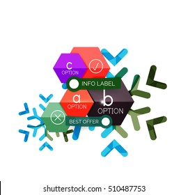 Christmas infographic business templates - geometric paper shapes with text and options on snowflake