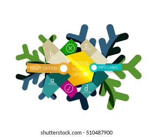 Christmas infographic business templates - geometric paper shapes with text and options on snowflake