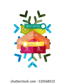 Christmas infographic business templates - geometric paper shapes with text and options on snowflake