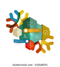 Christmas infographic business templates - geometric paper shapes with text and options on snowflake